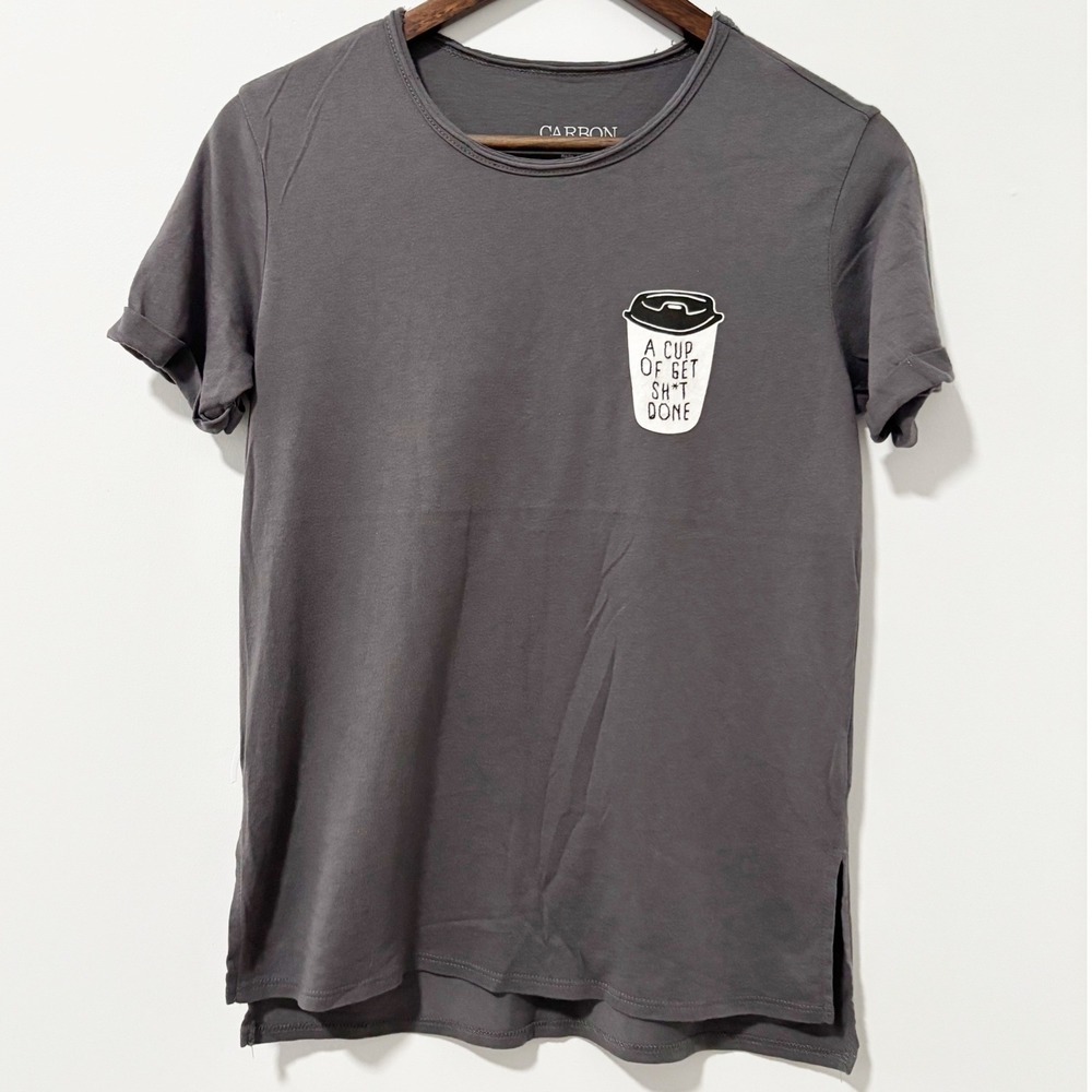 Carbon Copy Graphic Tee Women Small Gray Coffee Cup Get Sh*t Done Short Sleeve